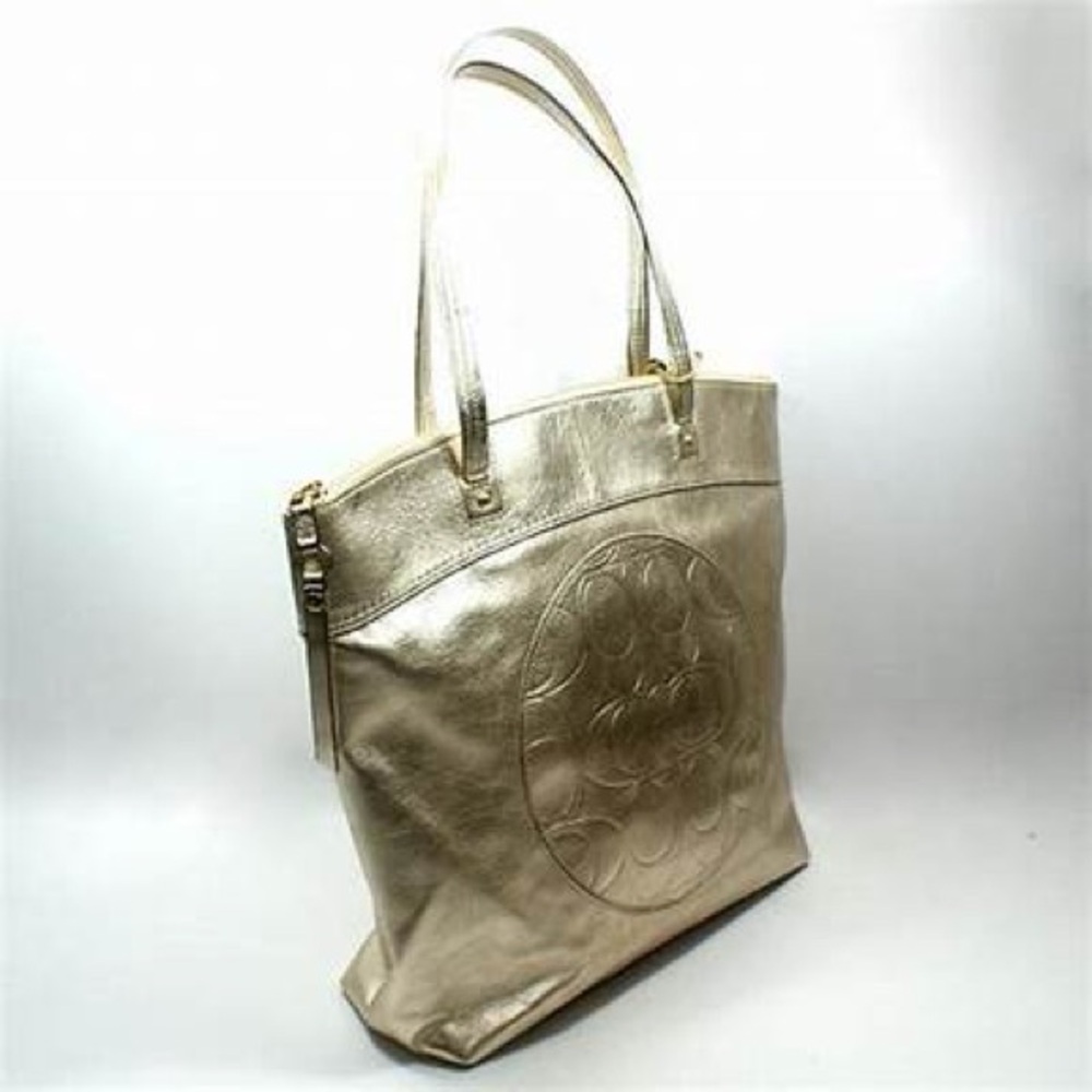 Coach Gold Leather Laura Embossed C Tote Bag - Picture 4 of 15